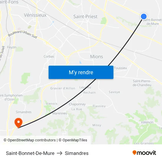 Saint-Bonnet-De-Mure to Simandres map