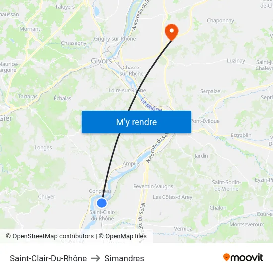 Saint-Clair-Du-Rhône to Simandres map