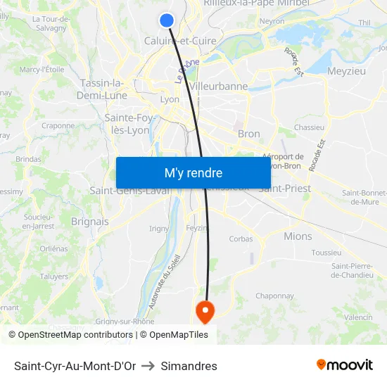 Saint-Cyr-Au-Mont-D'Or to Simandres map