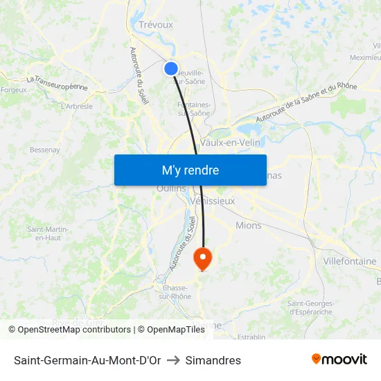Saint-Germain-Au-Mont-D'Or to Simandres map