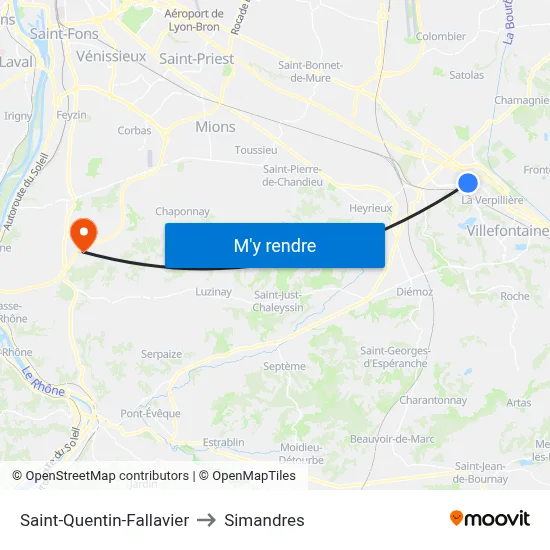 Saint-Quentin-Fallavier to Simandres map