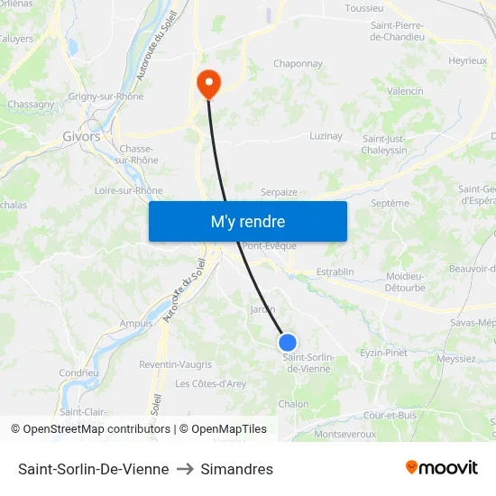 Saint-Sorlin-De-Vienne to Simandres map