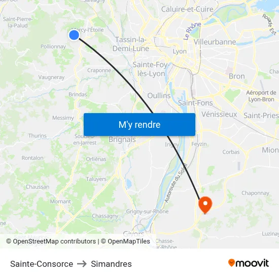 Sainte-Consorce to Simandres map