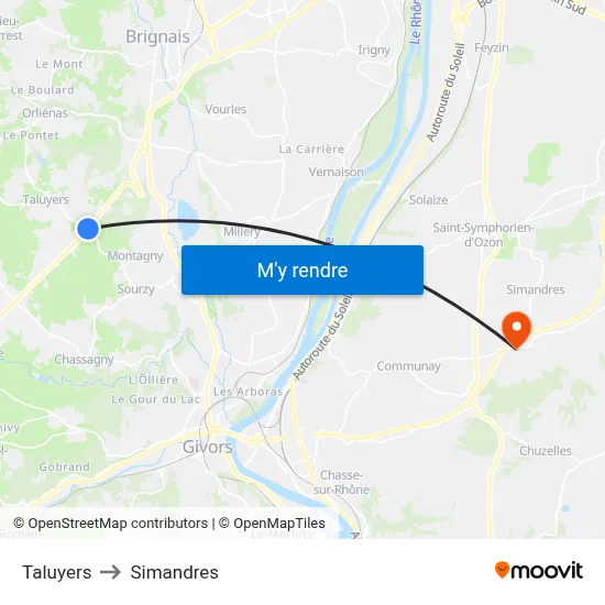 Taluyers to Simandres map