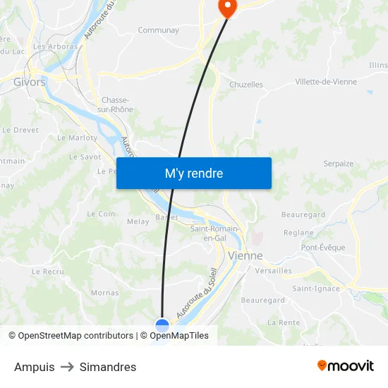 Ampuis to Simandres map