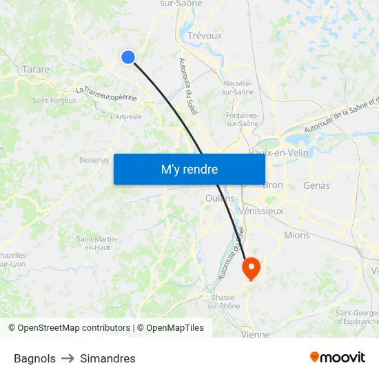 Bagnols to Simandres map