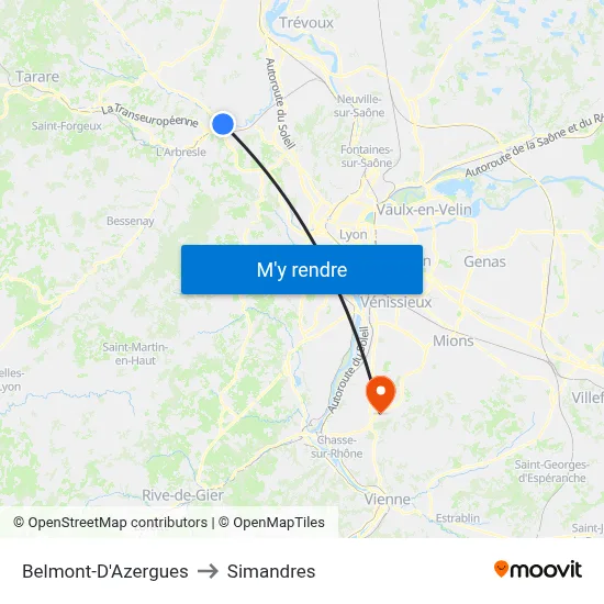 Belmont-D'Azergues to Simandres map
