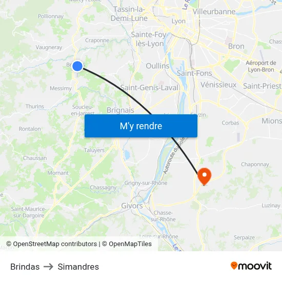 Brindas to Simandres map