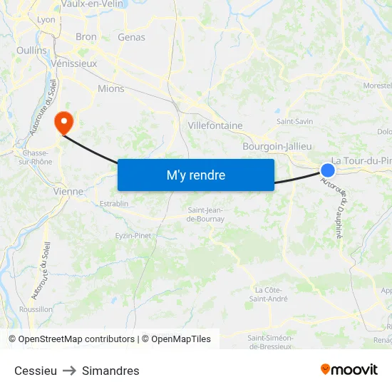 Cessieu to Simandres map