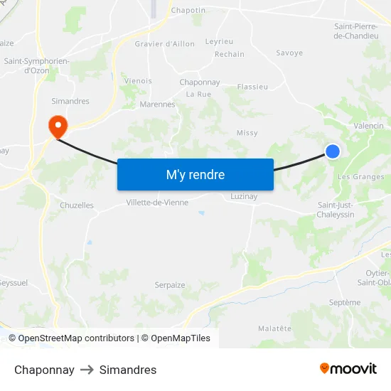 Chaponnay to Simandres map