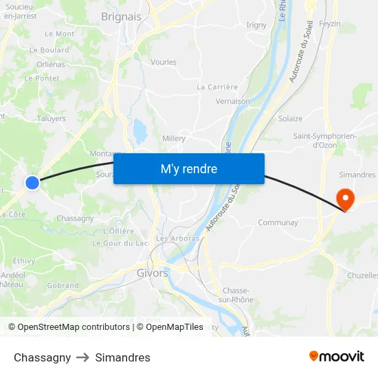 Chassagny to Simandres map