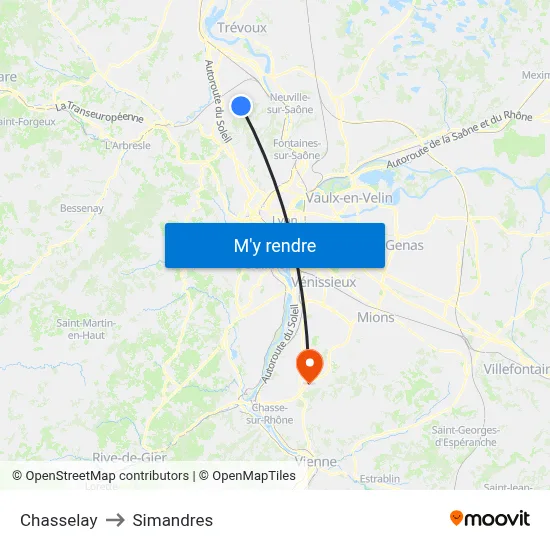 Chasselay to Simandres map
