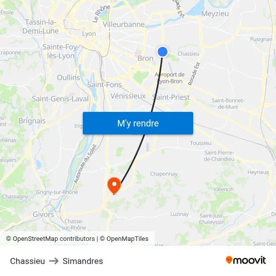 Chassieu to Simandres map