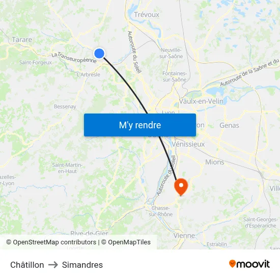 Châtillon to Simandres map