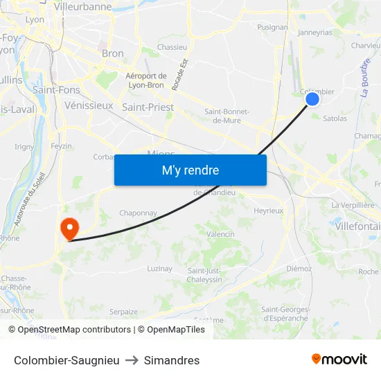 Colombier-Saugnieu to Simandres map