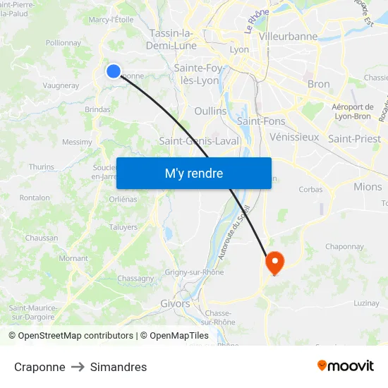 Craponne to Simandres map