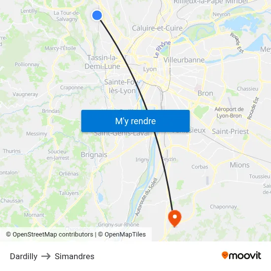 Dardilly to Simandres map