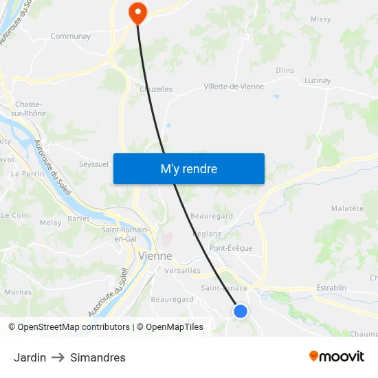Jardin to Simandres map