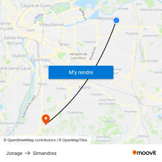 Jonage to Simandres map