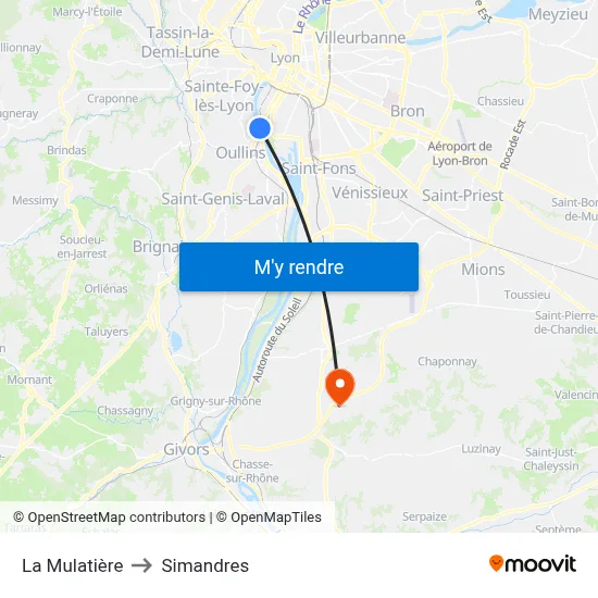 La Mulatière to Simandres map