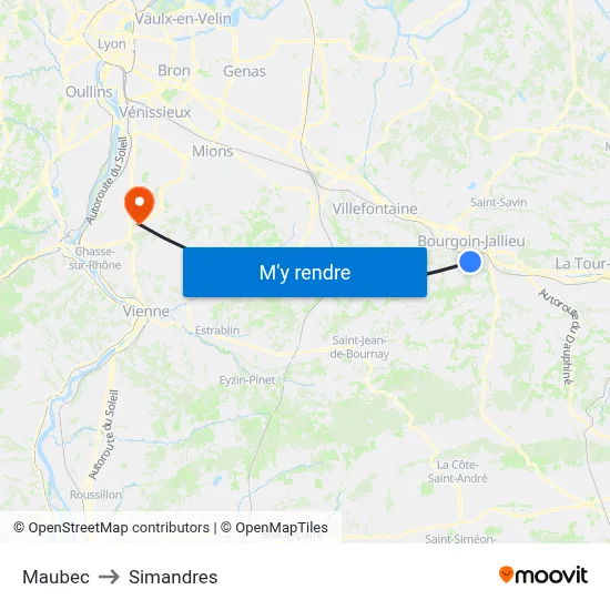 Maubec to Simandres map