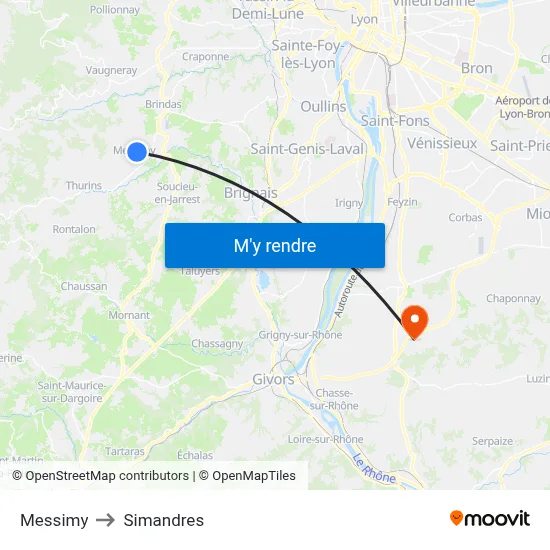 Messimy to Simandres map