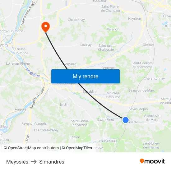 Meyssiès to Simandres map