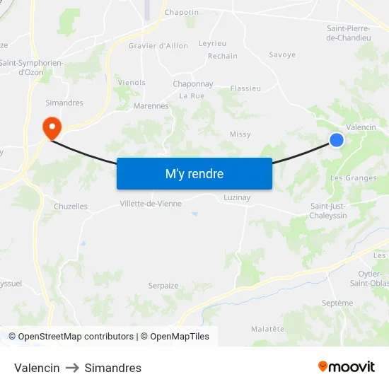 Valencin to Simandres map