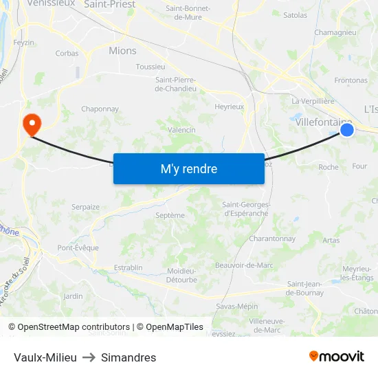 Vaulx-Milieu to Simandres map