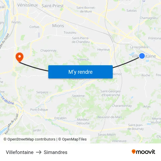 Villefontaine to Simandres map