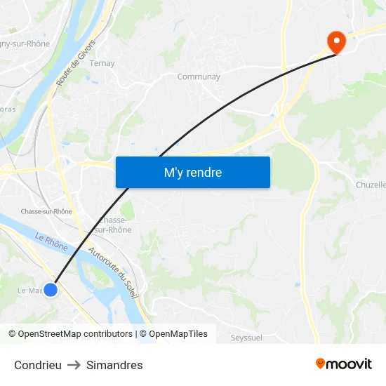 Condrieu to Simandres map