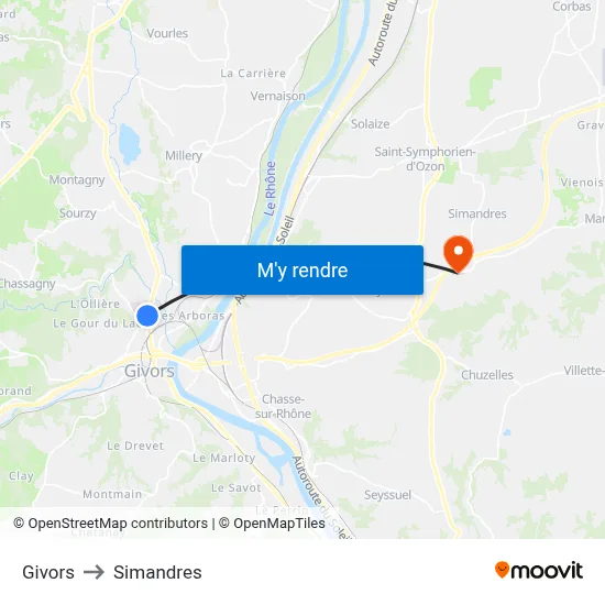 Givors to Simandres map