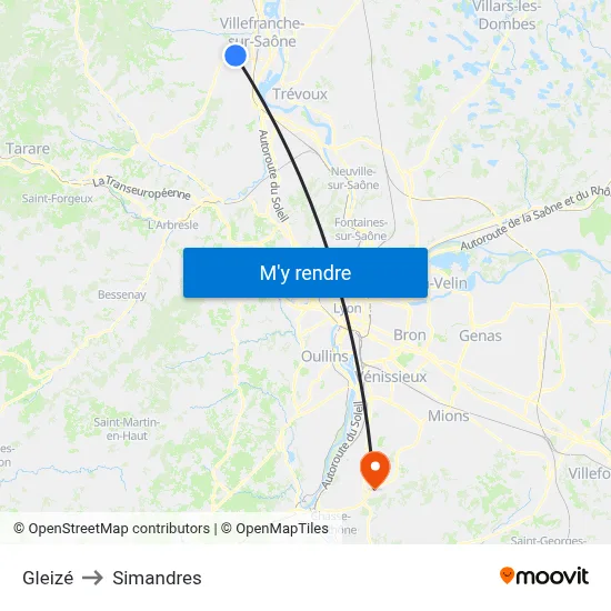 Gleizé to Simandres map