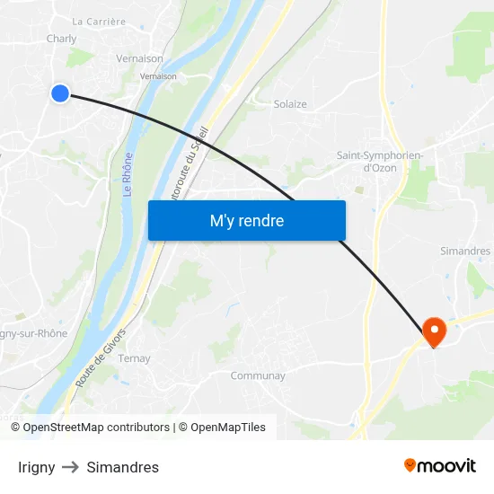 Irigny to Simandres map