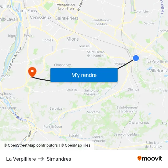 La Verpillière to Simandres map