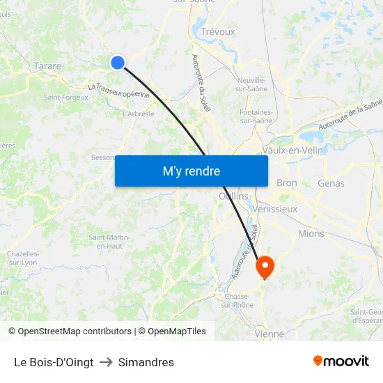 Le Bois-D'Oingt to Simandres map