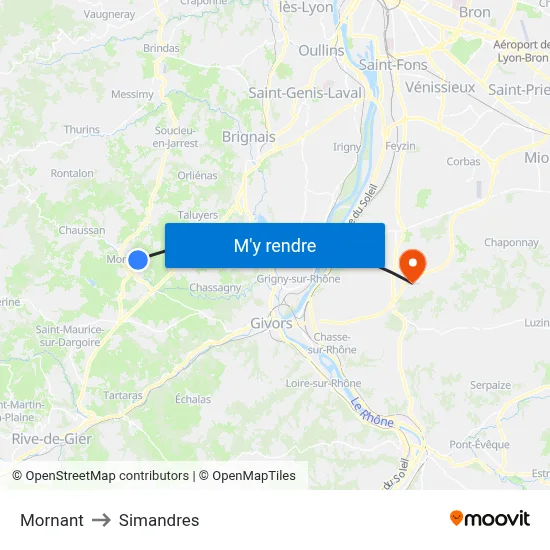 Mornant to Simandres map