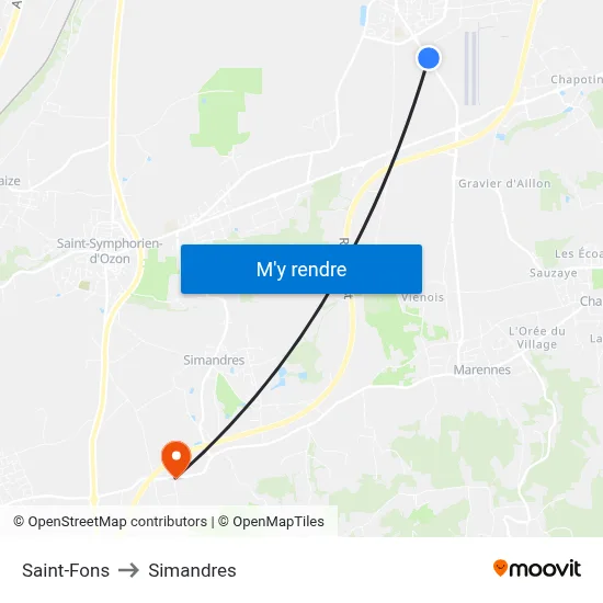 Saint-Fons to Simandres map