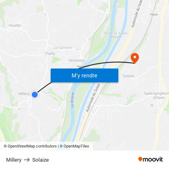 Millery to Solaize map