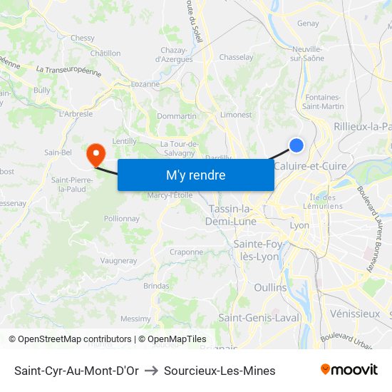 Saint-Cyr-Au-Mont-D'Or to Sourcieux-Les-Mines map
