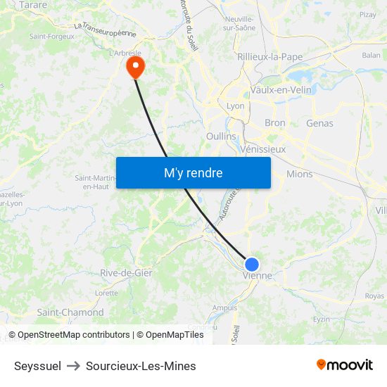 Seyssuel to Sourcieux-Les-Mines map