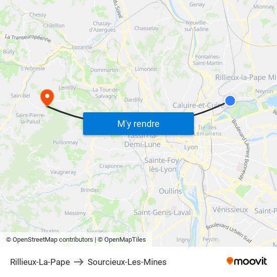 Rillieux-La-Pape to Sourcieux-Les-Mines map