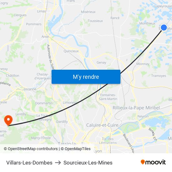 Villars-Les-Dombes to Sourcieux-Les-Mines map