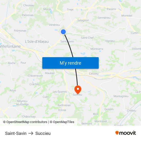 Saint-Savin to Succieu map