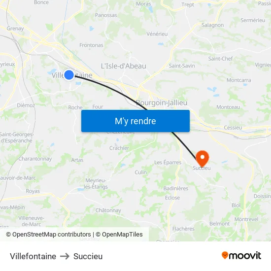 Villefontaine to Succieu map