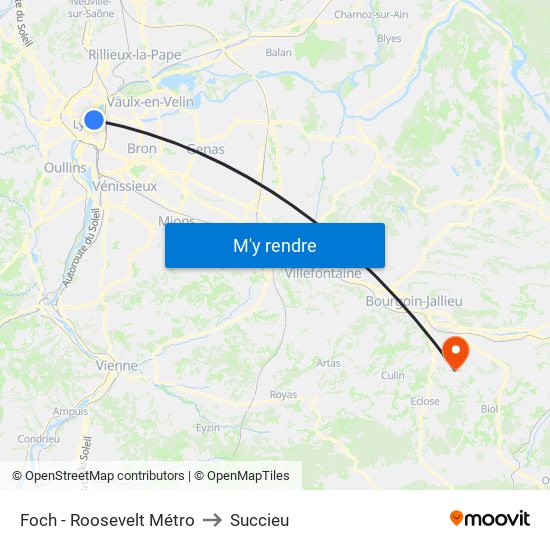 Foch - Roosevelt Métro to Succieu map