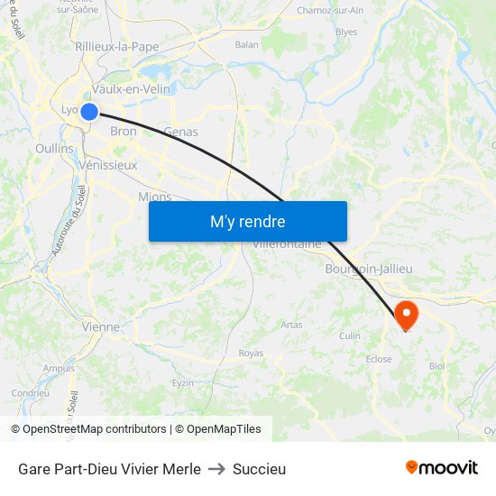 Gare Part-Dieu Vivier Merle to Succieu map