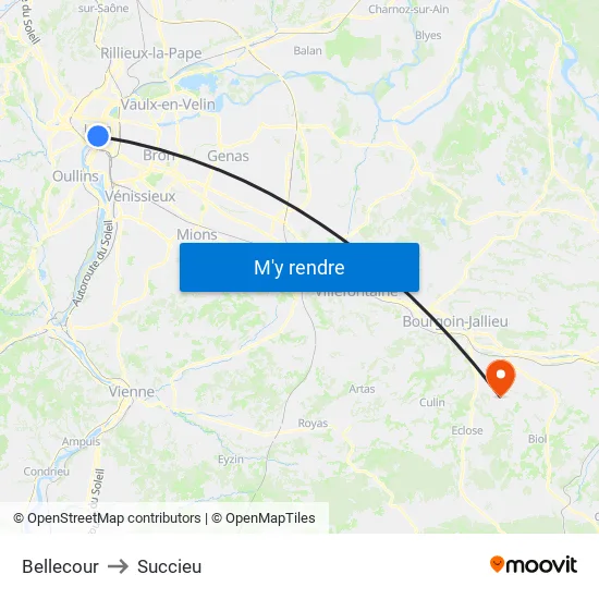 Bellecour to Succieu map