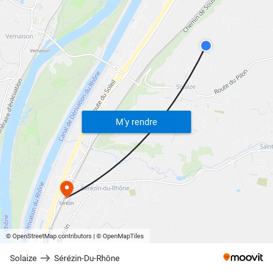 Solaize to Sérézin-Du-Rhône map