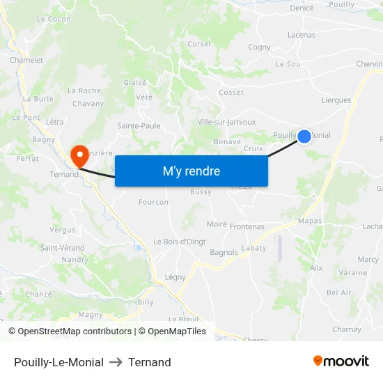 Pouilly-Le-Monial to Ternand map